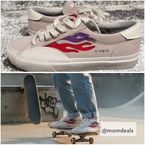 Straye Logan Flame Cream Rainbow Sneaker Skate Shoe Unisex Adult W 9.5 Men 8 EUC